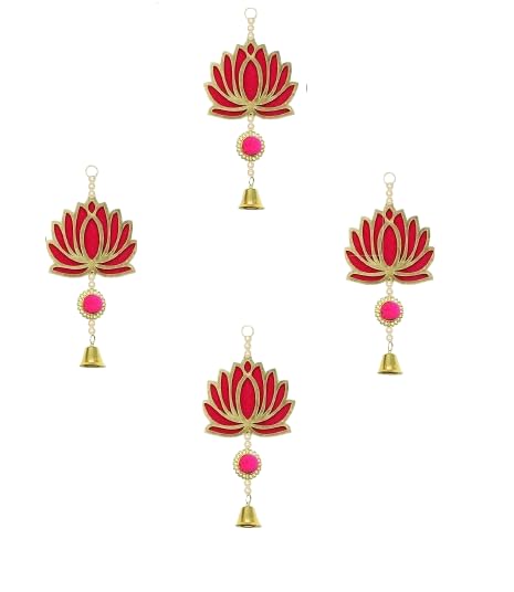 PREETENCY 1 Pair of Resa Lotus Latkan with 4 Bell Lotus Hanging Combo Wall Hanging Gift Decorative Showpiece for DiwaliHome Wall Decor Temple 1 Pair Resa Lotus Hanging with 4 Bell Lotus Hanging  - Image 5