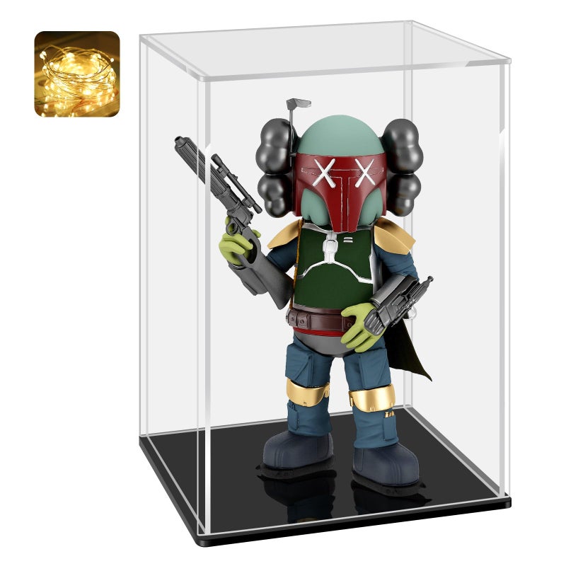 LANSCOERY LANSCOERY Acrylic Display Case Assemble Showcase Display Box for Collectibles with Dustproof  Seamless Display Design Compatible with Lego R2D2 43217 75304 Collectibles 8x8x12inch Black Base 