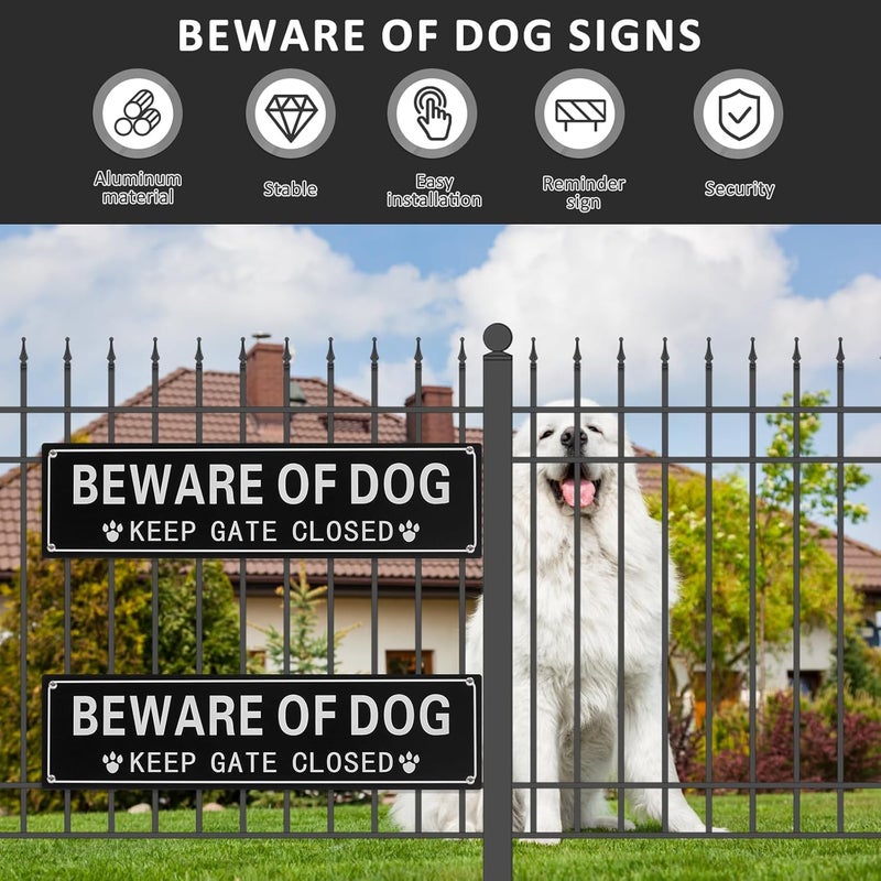 windforgecraft 2 Pack Beware of Dogs Sign Brushed Aluminium Ink Warning Dog Sign Practical Easy to Use Fence Dog Aluminum Metal Warning UV Protected Weather Resistant for Indoor and Outdoor - Image 2