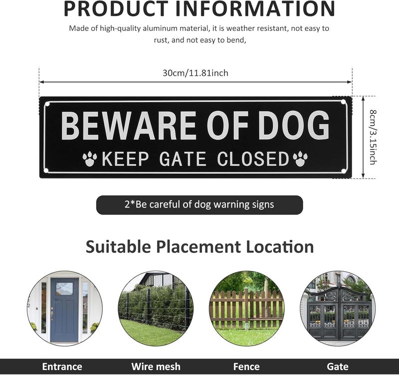 windforgecraft 2 Pack Beware of Dogs Sign Brushed Aluminium Ink Warning Dog Sign Practical Easy to Use Fence Dog Aluminum Metal Warning UV Protected Weather Resistant for Indoor and Outdoor - Image 3