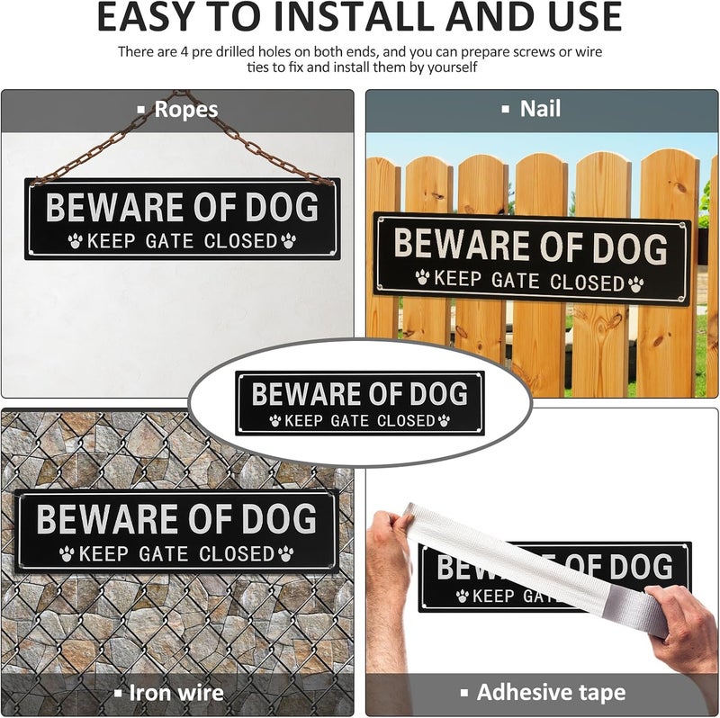 windforgecraft 2 Pack Beware of Dogs Sign Brushed Aluminium Ink Warning Dog Sign Practical Easy to Use Fence Dog Aluminum Metal Warning UV Protected Weather Resistant for Indoor and Outdoor - Image 5