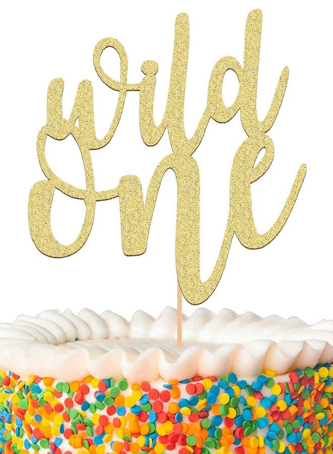 AHAORAY MYAMPED Wild One Cake Topper - Glitter Golden 1st Birthday Cake Decorating Supplies, Suitable for Baby Shower Favors, Gender Reveal, First Birthday Party or Photo Booth Props - Image 1