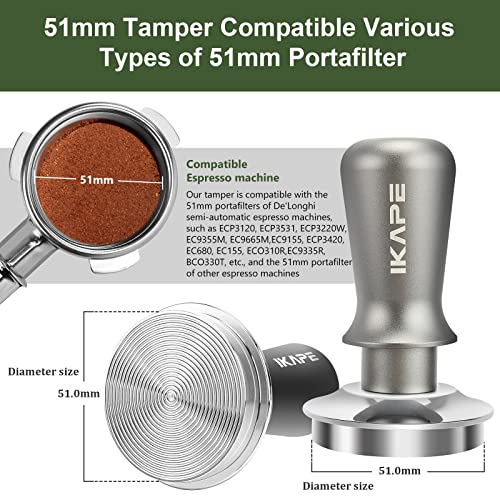 IKAPE 51mm Espresso Tamper, Premium Barista Coffee Tamper with Calibrated Spring Loaded, 100% Flat Stainless Steel Base Tamper for Espresso Machine - Image 2