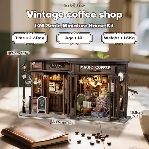 Fsolis DIY Miniature Dollhouse Kit for Adults Tiny House Mini Scene 3D Puzzles Gifts for Women Teenagers Craft Lovers Magic Coffee - Image 5