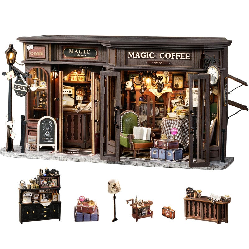 Fsolis DIY Miniature Dollhouse Kit for Adults Tiny House Mini Scene 3D Puzzles Gifts for Women Teenagers Craft Lovers Magic Coffee - Image 3
