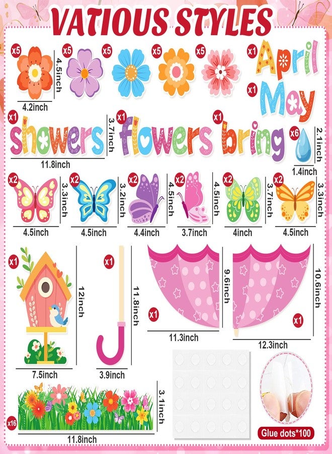 Hedeey Spring Bulletin Board Decorations April Showers Bring May Flowers Decorations Spring Cut Outs Decorations for School Classroom Office Chalkboard Door Party Decor - Image 2