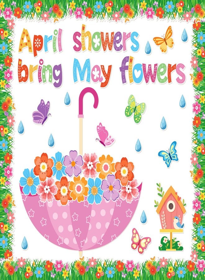 Hedeey Spring Bulletin Board Decorations April Showers Bring May Flowers Decorations Spring Cut Outs Decorations for School Classroom Office Chalkboard Door Party Decor - Image 1