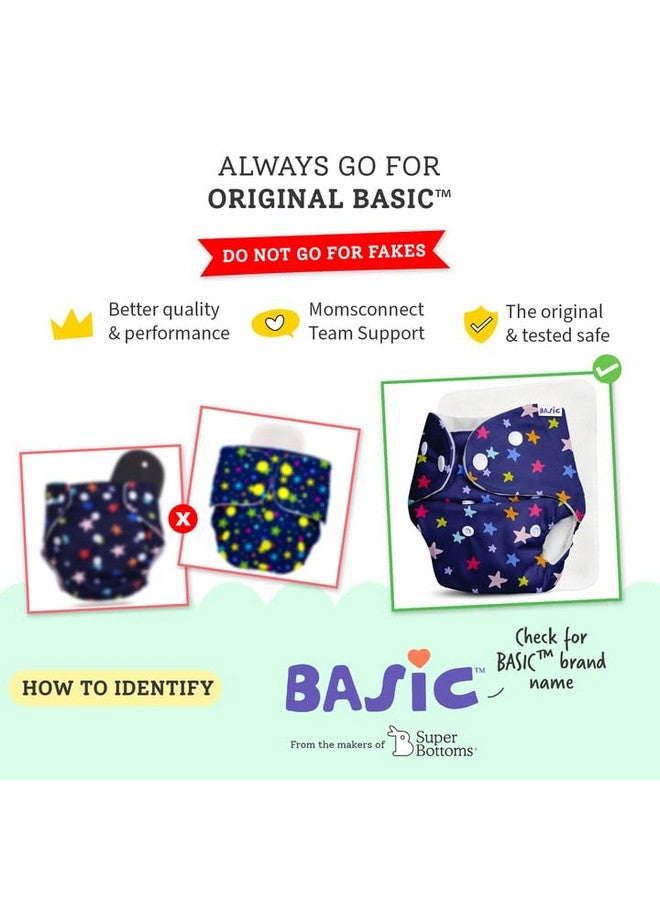 SuperBottoms BASIC - Pack of 8 (4 Shell + 4 Insert) Soft Fleece Lined Freesize Adjustable and Reusable Cloth Diaper with Inserts for babies 0-3 Years | ASSORTED PRINTS (Option1) - Image 3