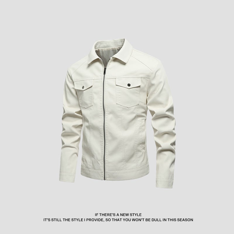 Leather Jacket Men'S New Pu Lapel Leather Jacket Men'S Motorcycle Lapel Handsome Top Casual Korean Style Jacket - Image 3