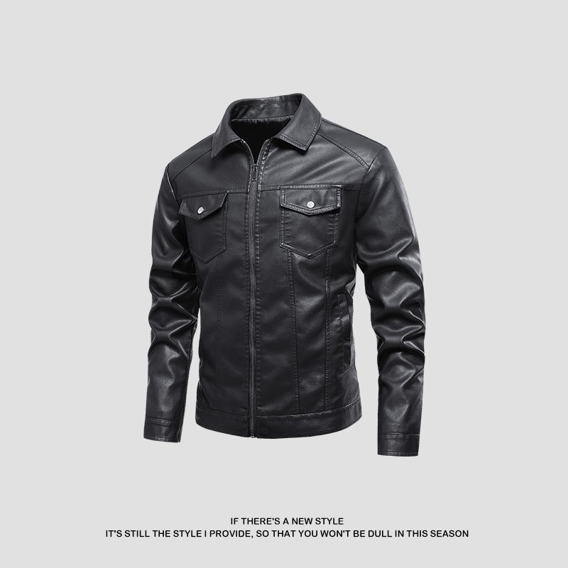 Leather Jacket Men'S New Pu Lapel Leather Jacket Men'S Motorcycle Lapel Handsome Top Casual Korean Style Jacket - Image 2