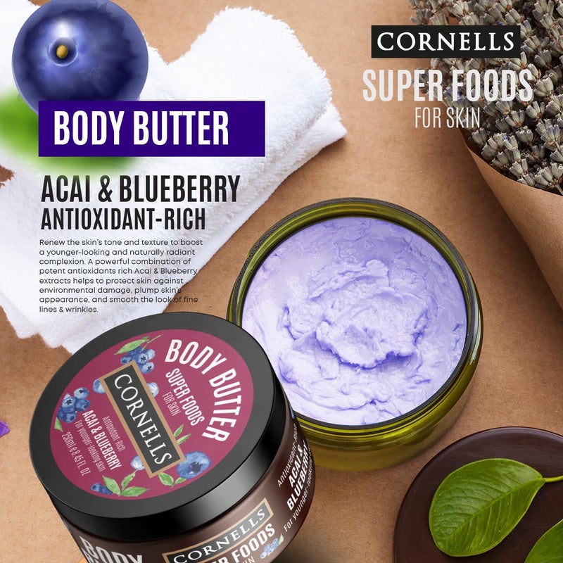 Cornells Wellness Super Foods For Body Care Acai & Blueberry Body Butter 250ml, Antioxidant Rich, Moisturizing Skin Cream, Smooth, Radiant & Youthful Looking Skin, For All Skin Types - Image 2