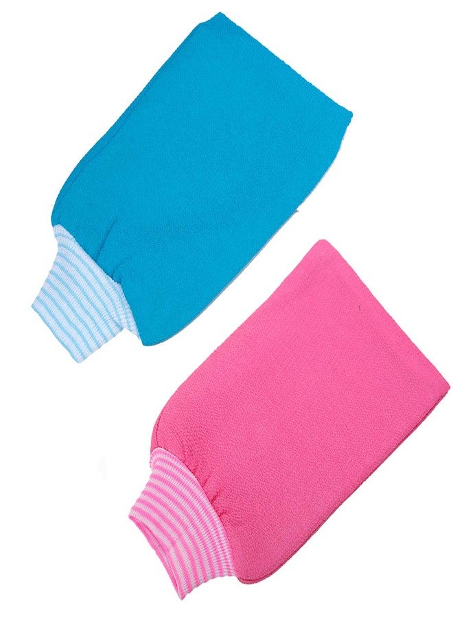 LISSOMPLUME 2 PACK Exfoliating Body Scrub Bath Towel Mitt | Large Shower Gloves Mitten | Remove Dead Skin | Double Sided Available | Men Women | Rose Red & Blue - Image 1