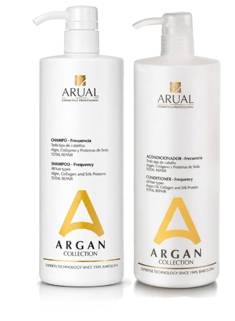ARUAL Argan Collection Total Repair Hair Care Set - Frequency Shampoo 1000 ml& Conditioner 1000 ml with Collagen & Silk Proteins
