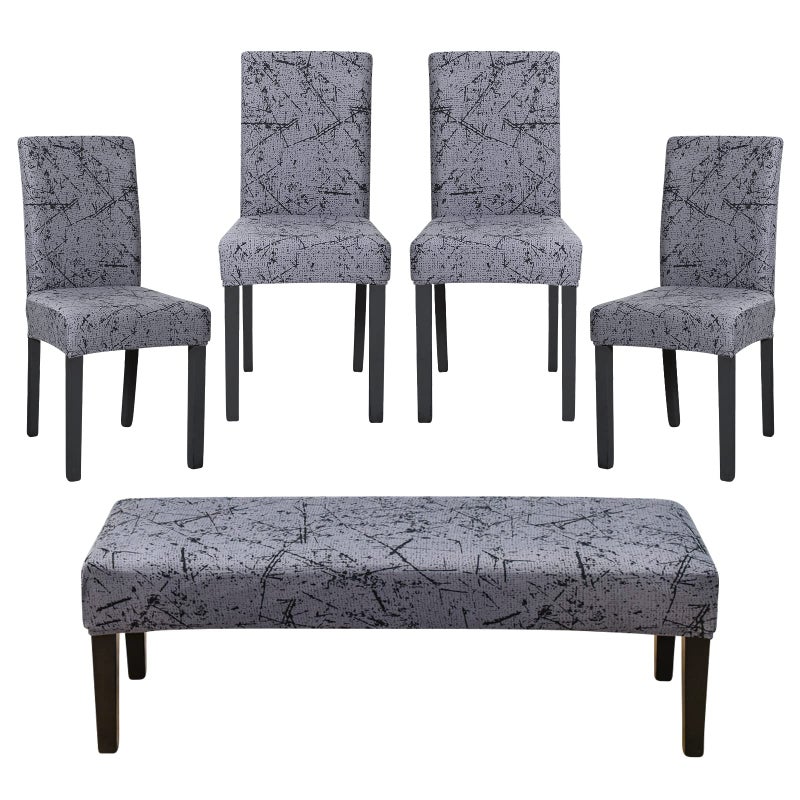 FORCHEER Dining Room Chair Covers Set of 4 with 1 PC Bench Cover Stretch Washable Printed Chair Slipcover for Parsons Removable Chair Protector Printed Color 9
