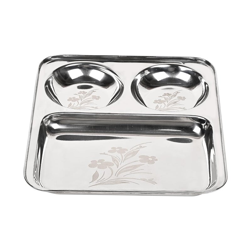 KC طبق تقسيم ليزر من الفولاذ المقاوم للصدأ KC 3 في 1 | طبق بوخجان | مجموعة أطباق عشاء من 2 - Image 2