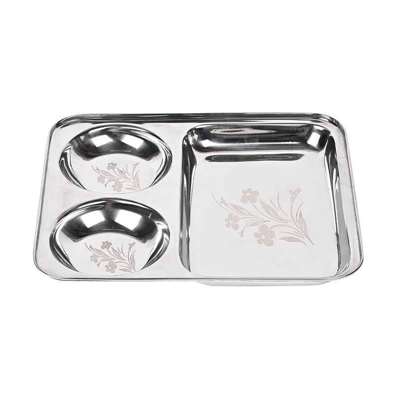 KC طبق تقسيم ليزر من الفولاذ المقاوم للصدأ KC 3 في 1 | طبق بوخجان | مجموعة أطباق عشاء من 2 - Image 5