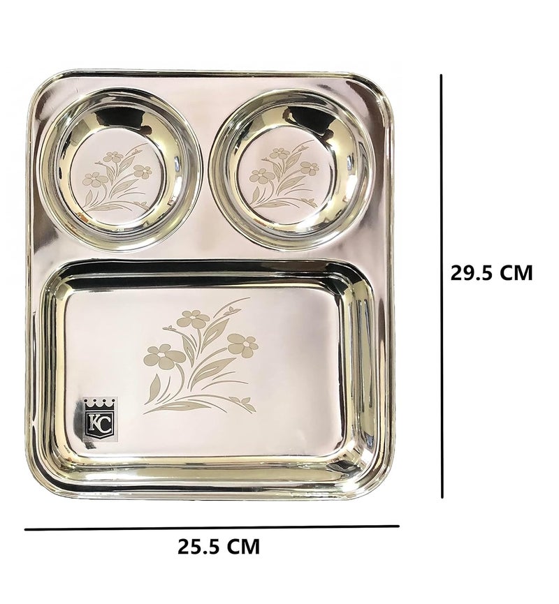 KC طبق تقسيم ليزر من الفولاذ المقاوم للصدأ KC 3 في 1 | طبق بوخجان | مجموعة أطباق عشاء من 2 - Image 3