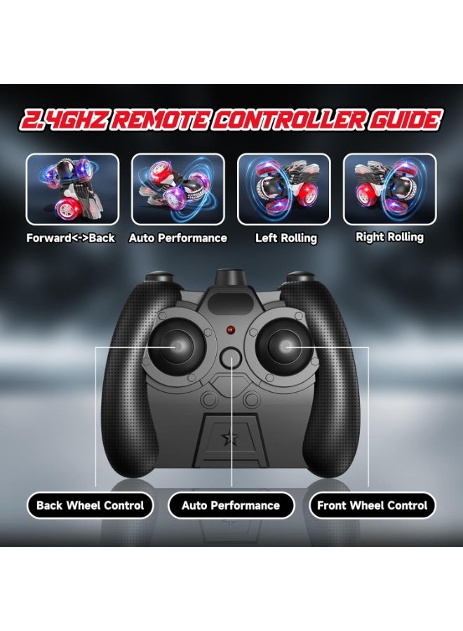 RAKAY Black RC Stunt Car, 360° Flip Stunt Car with LED Light, Support USB Charging, Suitable for Indoor and Outdoor RC Car, Kids Gifts - Image 2