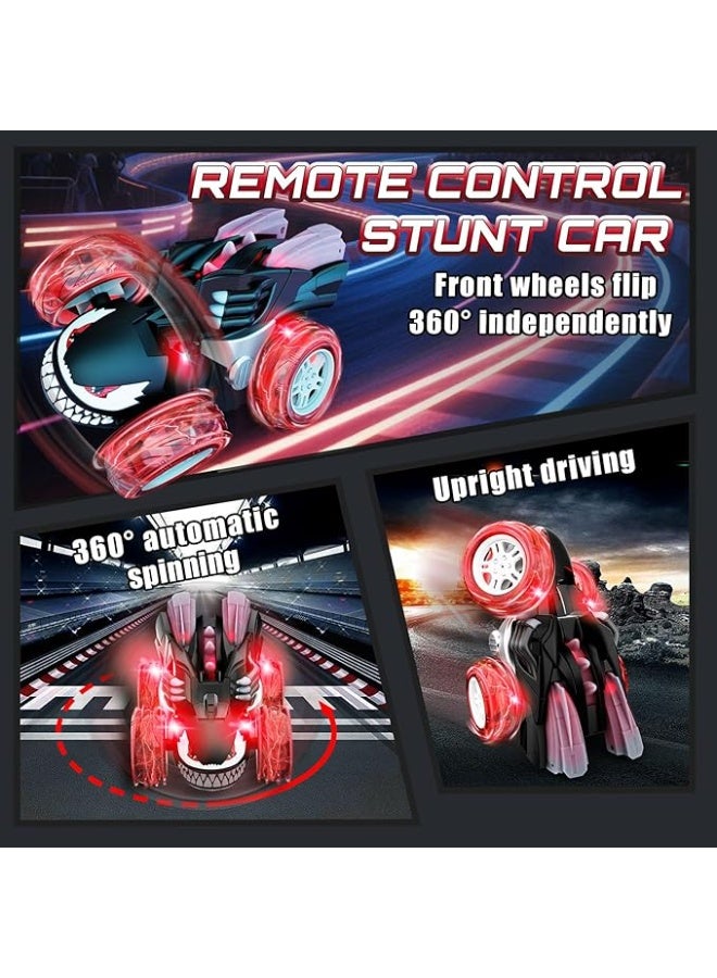 RAKAY Black RC Stunt Car, 360° Flip Stunt Car with LED Light, Support USB Charging, Suitable for Indoor and Outdoor RC Car, Kids Gifts - Image 4