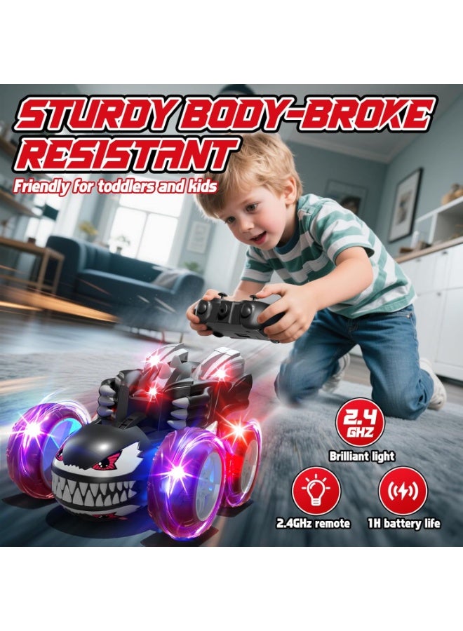 RAKAY Black RC Stunt Car, 360° Flip Stunt Car with LED Light, Support USB Charging, Suitable for Indoor and Outdoor RC Car, Kids Gifts - Image 3