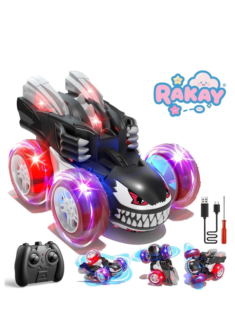 RAKAY Black RC Stunt Car, 360° Flip Stunt Car with LED Light, Support USB Charging, Suitable for Indoor and Outdoor RC Car, Kids Gifts - Image 1