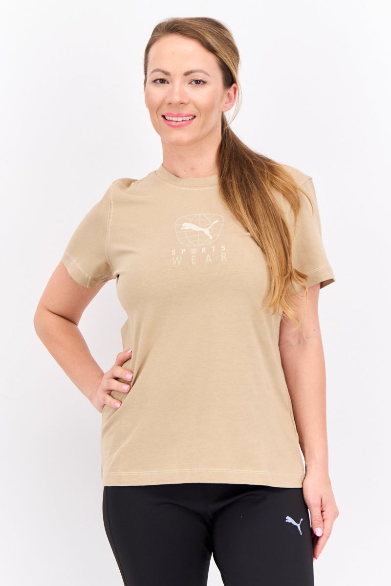 PUMA Women Sportswear Fit Brand Logo Training Top, Tan - Image 1