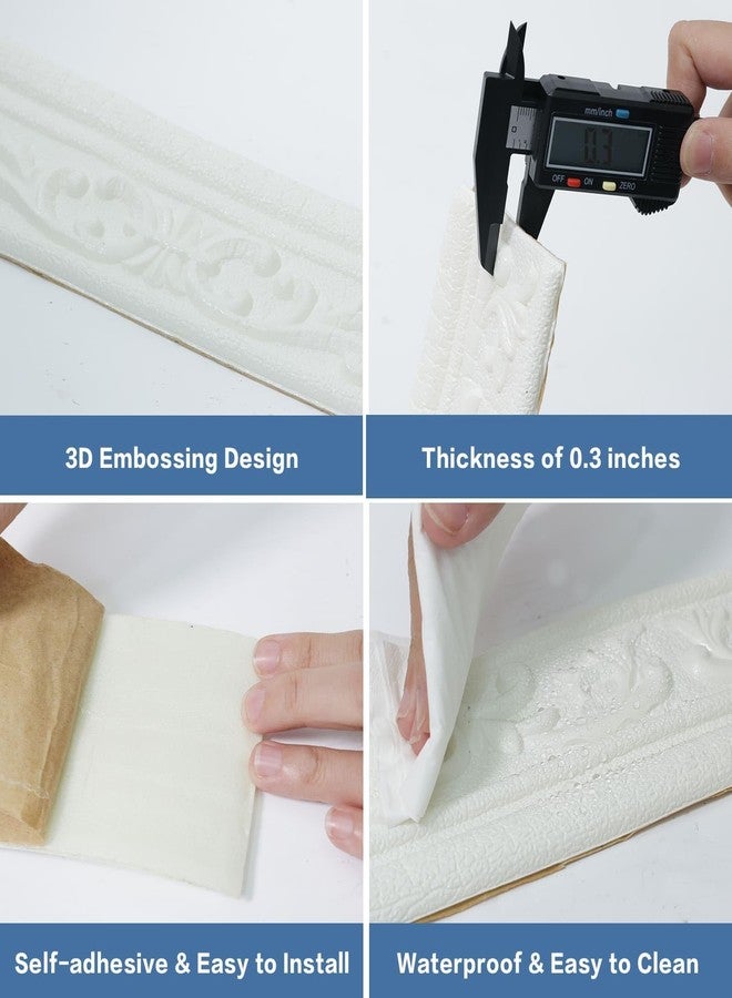 WADILE شريط لاصق من الفوم من واديل، مقاس 90 بوصة × 3.1 بوصة، سهل اللصق، حافة ورق جدران مرنة، خطوط حواف جدارية ثلاثية الأبعاد، لوح قاعدة من الفوم، شريط تزيين جدران للمنزل، أبيض، 4 قطع - Image 3