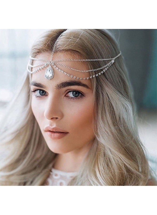 HS Head Chain, Headbands Wedding Headpiece Accessories Head Chain Vintage Rhinestones Crysatal Drop Headpiece Headband Wedding Prom Eveing Women Girl Hair Accessories, Silver - Image 1