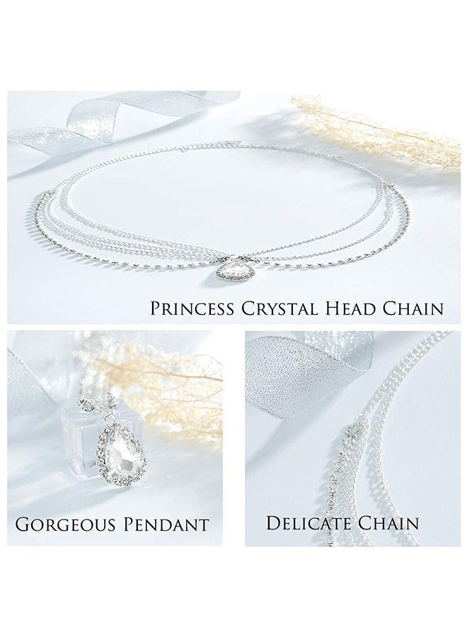 HS Head Chain, Headbands Wedding Headpiece Accessories Head Chain Vintage Rhinestones Crysatal Drop Headpiece Headband Wedding Prom Eveing Women Girl Hair Accessories, Silver - Image 3
