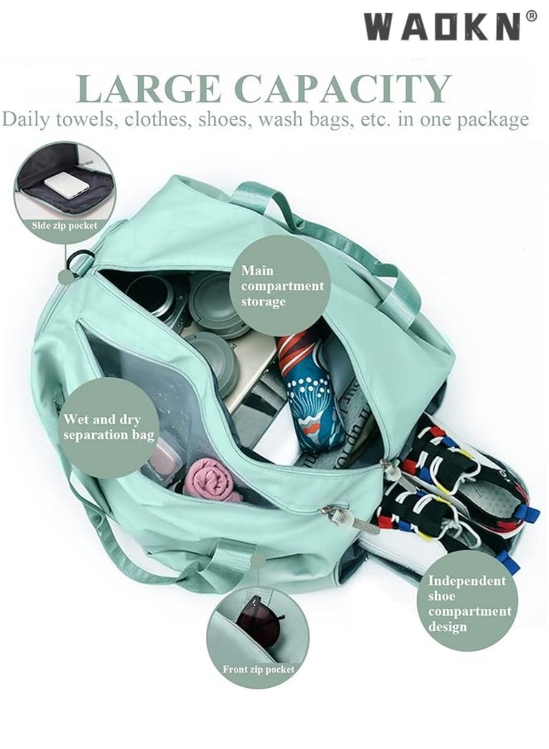 WAOKN Sports Gym Bag for Women, Workout Duffel Bag Travel Bags Swim Sports Travel Gym Bag with Dry Wet Pocket and Shoe Compartment Travel bag Yoga Bag (Green) - Image 2