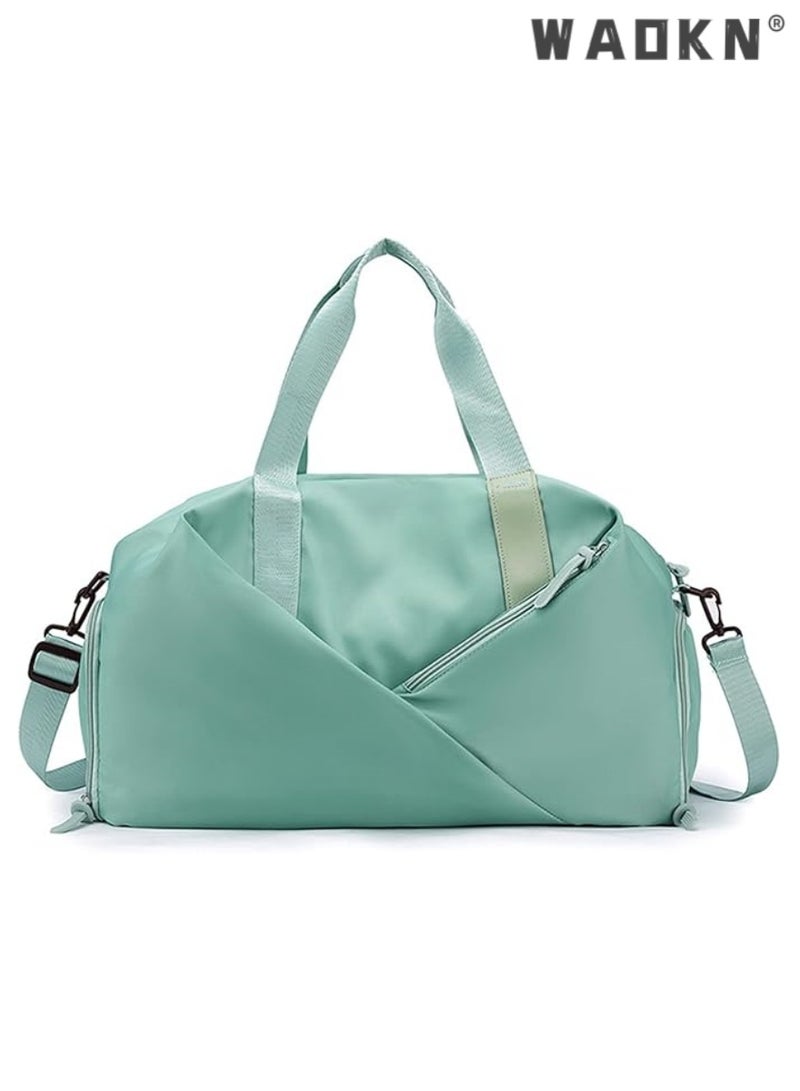 WAOKN Sports Gym Bag for Women, Workout Duffel Bag Travel Bags Swim Sports Travel Gym Bag with Dry Wet Pocket and Shoe Compartment Travel bag Yoga Bag (Green) - Image 1