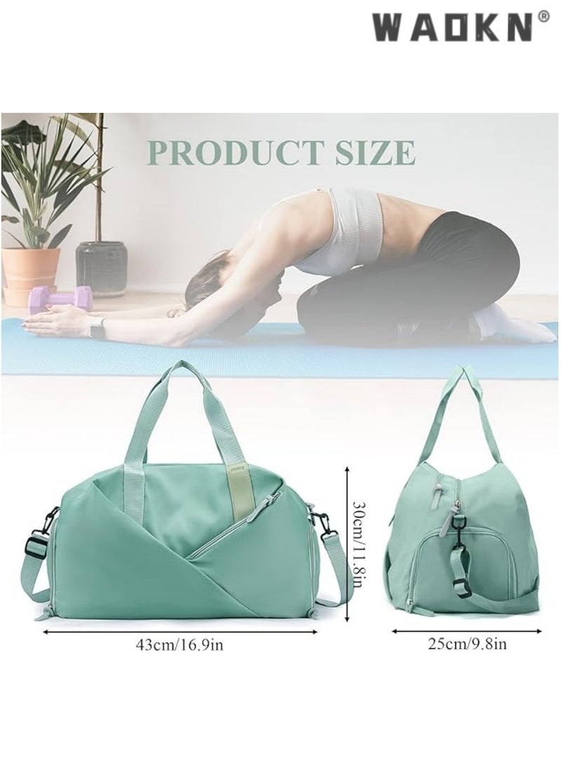 WAOKN Sports Gym Bag for Women, Workout Duffel Bag Travel Bags Swim Sports Travel Gym Bag with Dry Wet Pocket and Shoe Compartment Travel bag Yoga Bag (Green) - Image 4