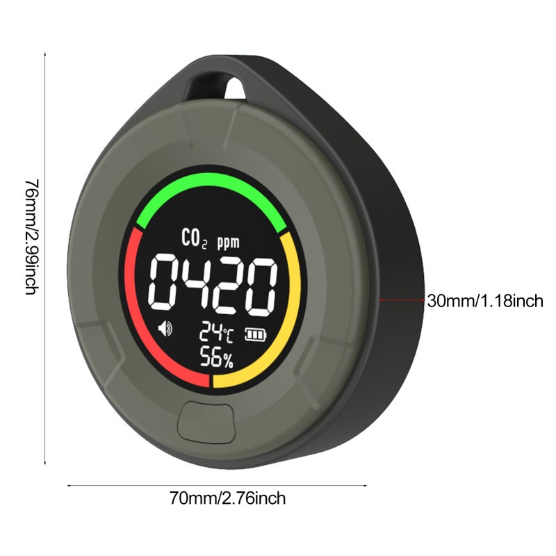 Mini Co2 Detector Dark Green - High-Performance Infrared Sensor Fast Accurate Detection 900Mah Usb Rechargeable 12H Runtime Air Quality Monitor For Home Office Greenhouse Warehouse - Image 2