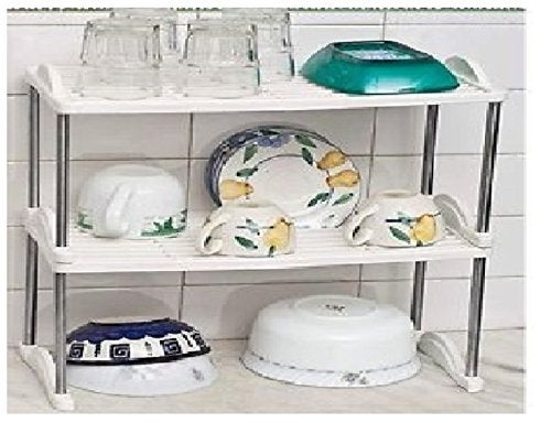 CONNECTWIDE CONNECTWIDE Stainless Steel 2 Tiers Kitchen Dish Drying Racks Multi-Storage, Multicolour  - Image 2