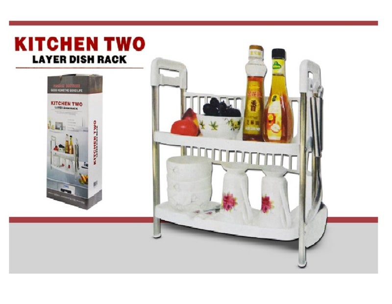 CONNECTWIDE CONNECTWIDE Stainless Steel 2 Tiers Kitchen Dish Drying Racks Multi-Storage, Multicolour  - Image 4