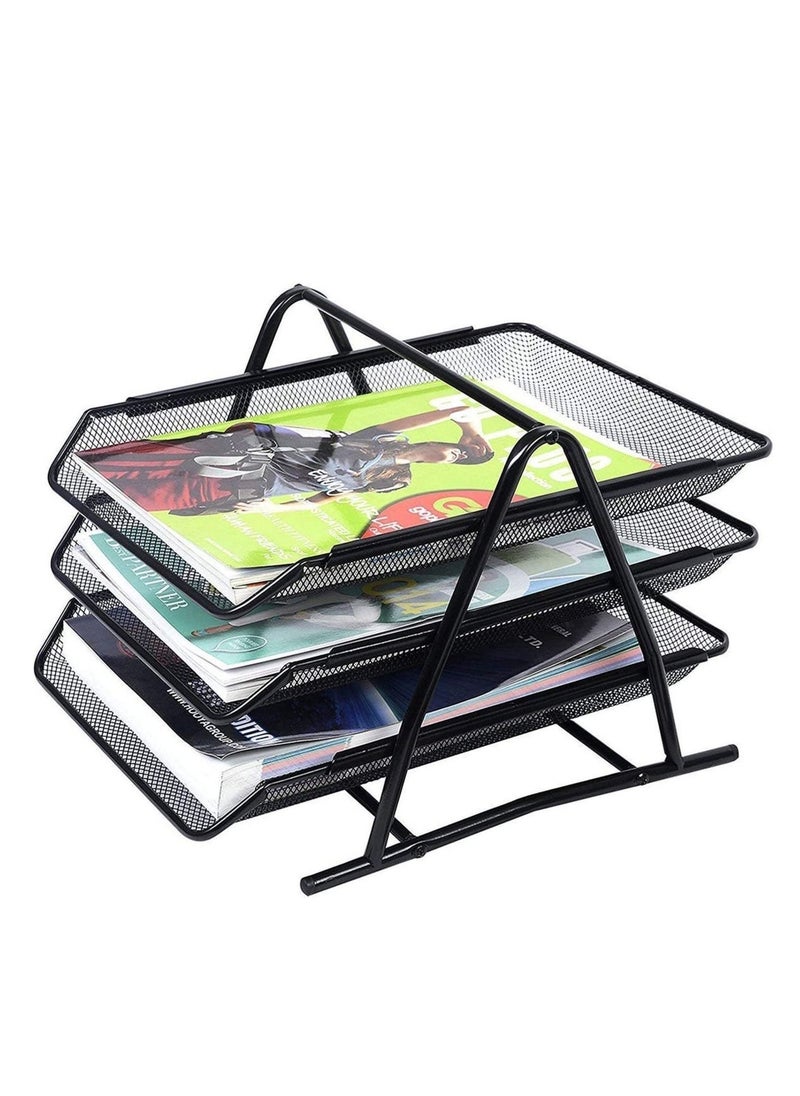 ELTRAZONE Metal Mesh 3 Tier Desk Organizer File Tray for Documents Letters Magazine Newspaper for Office - Image 2