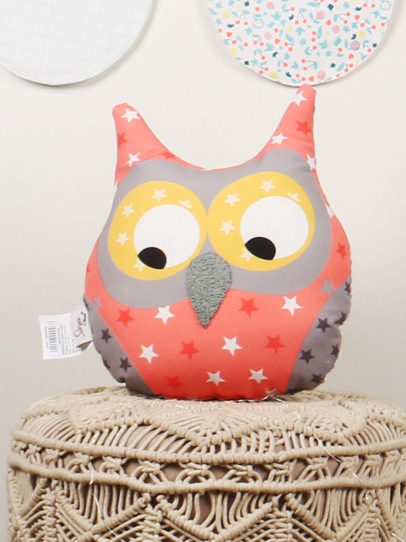 Sivya Polyester By Home Micro Filled Shape Cute Cushion For Kids (Owl Coral), Pack of 1 - Image 1