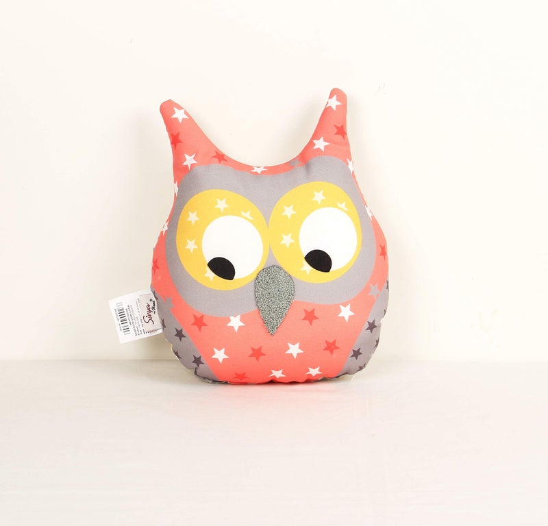 Sivya Polyester By Home Micro Filled Shape Cute Cushion For Kids (Owl Coral), Pack of 1 - Image 2