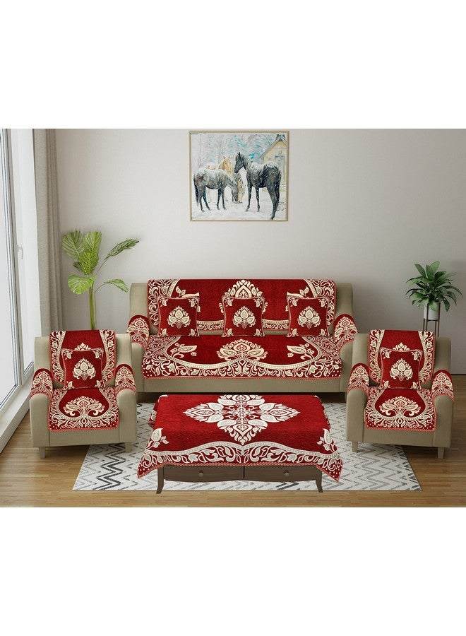jayvaam Sofa Seater Slip Covers with Arm and Cushion and Table Cover - 3+2 Seater Velvet Sofa Cover Set for Single Sofa Couch - 5 Seater Sofa Seat Protector Slip and Back Covers, 2701_Maroon - Image 1