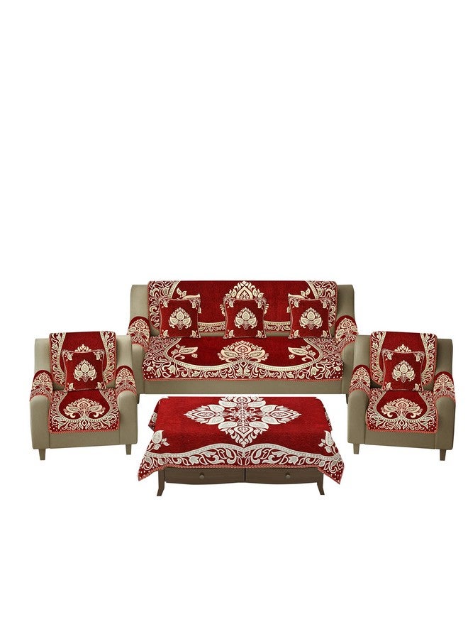 jayvaam Sofa Seater Slip Covers with Arm and Cushion and Table Cover - 3+2 Seater Velvet Sofa Cover Set for Single Sofa Couch - 5 Seater Sofa Seat Protector Slip and Back Covers, 2701_Maroon - Image 3