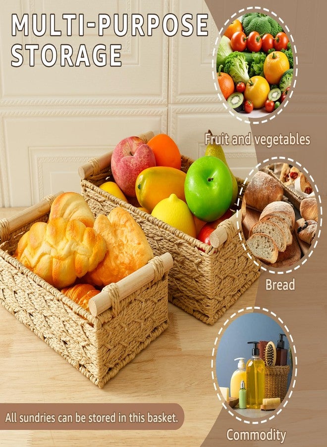 THDUJAYJAY 4Pcs Bathroom Basket Organizer,Toilet Basket Tank Topper with Wood Handle Decorative Toilet Tank Bin,Back of Toilet Organizer,Decorative Paper Rope Basket for Home Bedroom Living Room Bathroom - Image 4