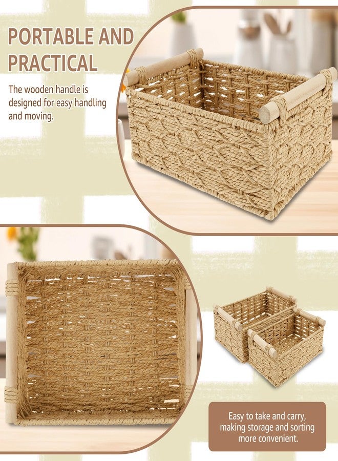 THDUJAYJAY 4Pcs Bathroom Basket Organizer,Toilet Basket Tank Topper with Wood Handle Decorative Toilet Tank Bin,Back of Toilet Organizer,Decorative Paper Rope Basket for Home Bedroom Living Room Bathroom - Image 5