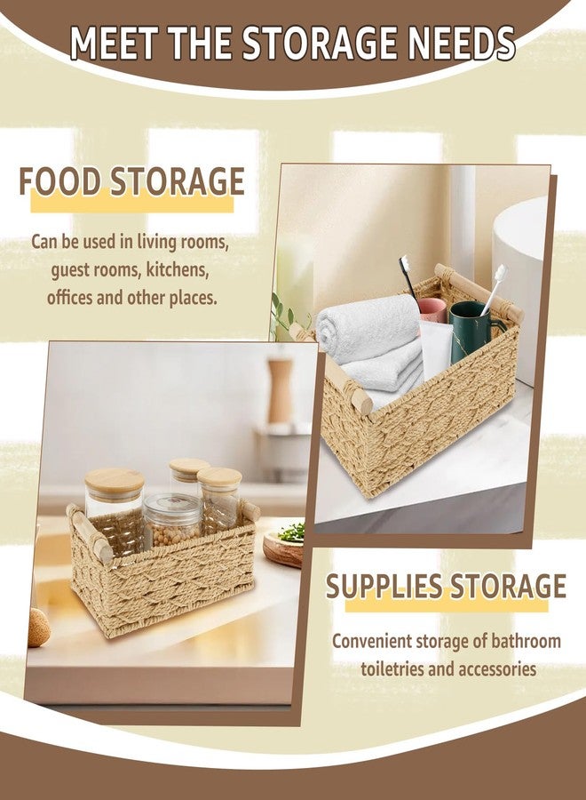 THDUJAYJAY 4Pcs Bathroom Basket Organizer,Toilet Basket Tank Topper with Wood Handle Decorative Toilet Tank Bin,Back of Toilet Organizer,Decorative Paper Rope Basket for Home Bedroom Living Room Bathroom - Image 3