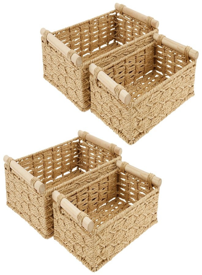 THDUJAYJAY 4Pcs Bathroom Basket Organizer,Toilet Basket Tank Topper with Wood Handle Decorative Toilet Tank Bin,Back of Toilet Organizer,Decorative Paper Rope Basket for Home Bedroom Living Room Bathroom - Image 1