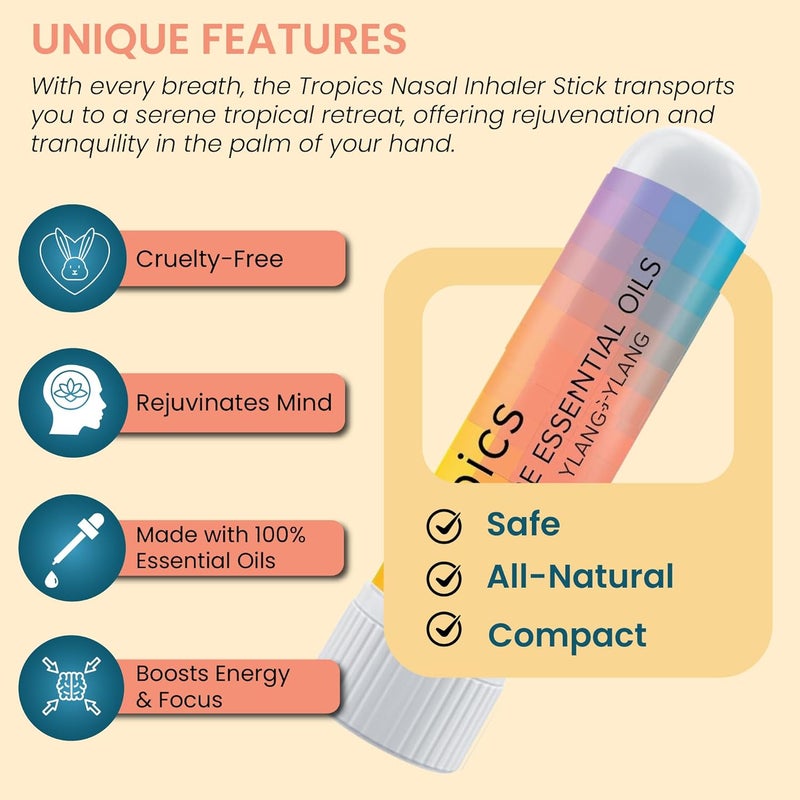 MOXE Tropics Nasal Stick Caribbean Escape  Tropical Scents  Grapefruit Ylang Ylang  Vanilla Oil  Summer Beach Relaxing Aromatherapy with 100 Pure Essential Oils Made in USA 3 Pack - Image 3