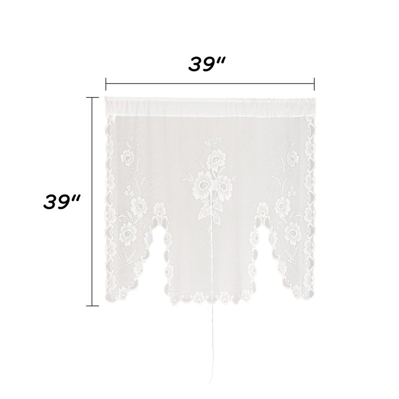 Jayla White Semi-Sheer Floral Lace Curtain Swag for Kitchen Half Window Bathroom Decoration Rod Pocket,39 x 39 Inch, 1 Panel - Image 4