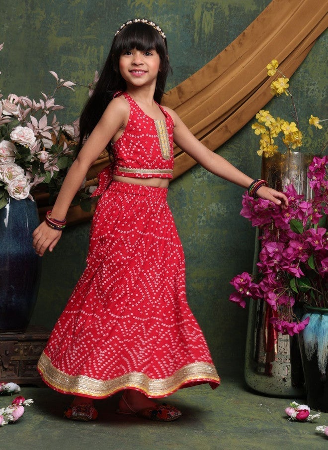 Saka Designs Red Printed Lehenga Choli Set for Girls - Image 4