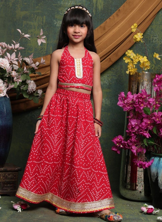 Saka Designs Red Printed Lehenga Choli Set for Girls - Image 2
