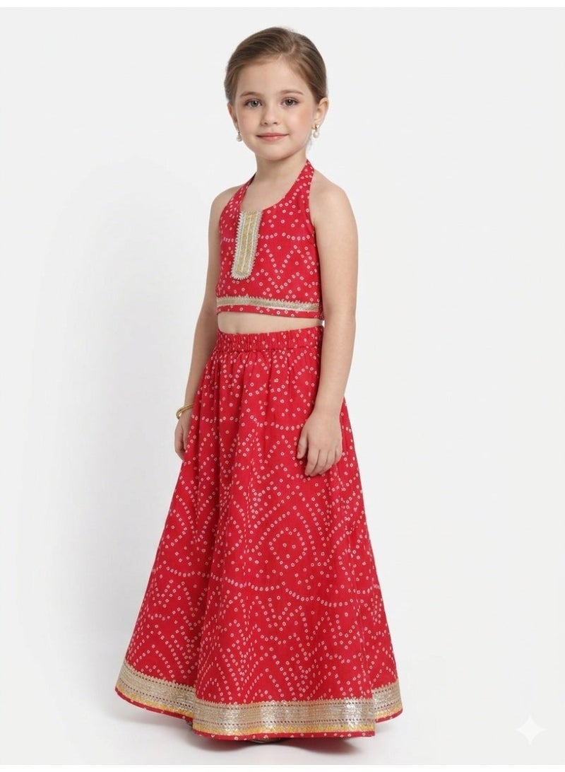 Saka Designs Red Printed Lehenga Choli Set for Girls - Image 1