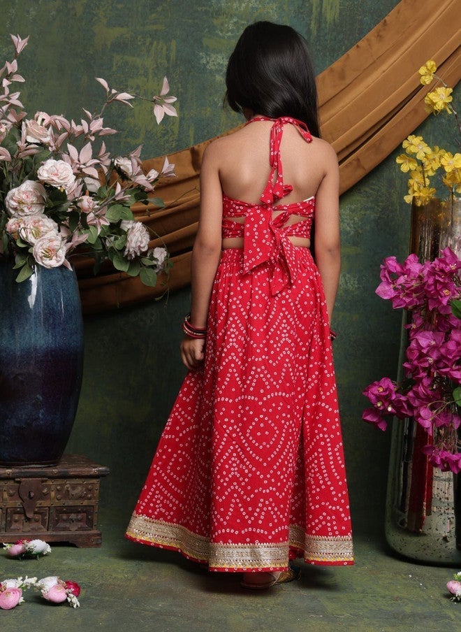 Saka Designs Red Printed Lehenga Choli Set for Girls - Image 5